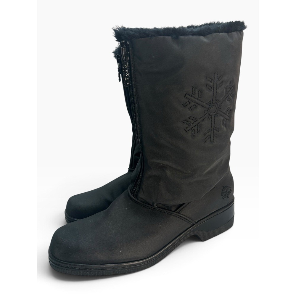 Totes Snowflake Accent Mid-Calf Winter Cold Weather Boots Black Womens Size 7